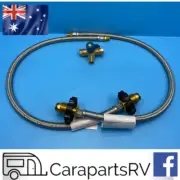 CARAVAN MANUAL CHANGEOVER TAP AND 600mm GAS FLEXI PIGTAIL KIT. SUPPLIED LOOSE