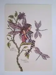 AMY BROWN NEW MINT FAIRY POSTCARD/Mini Art EARTH Dragonfly dragonflies FAERIE