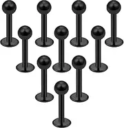 [Besyvvin] 10pcs Lip Bars Labret Studs 6mm 8mm 10mm 12mm Stainless Steel Flat Back Helix Tragus Cartilage Earring Studs Piercing Silver Black Gold