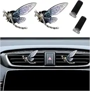 2PCS Bling Dragonfly Air Vent Clips, Cute Crystal Car Air Fresheners Vent Clips, Rhinestone Diamond Auto Diffuser Vent Clip for Women Girls, Car Interior Decor Accessories (Blue)