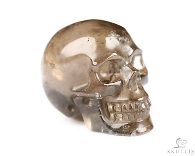 1.2" Smoky Quartz Rock Crystal Hand Carved Crystal Skull, Realistic, Healing