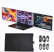 16 Inch Portable Monitor, 1920x1200 60Hz 16:10 Laptop Screen Extender with Type C HDMI Interface for 15.6‑17.3 Inch Laptops, Portable Triple Monitor for Windows, for OS X