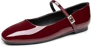 [Trary] Women's Flats ，Mary Jane Ballet Shoes for Women ，Square Toe Ankle Strap Flats for Women, Comfortable Dress Shoes.