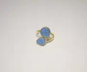New! Marz Gems Gold Plated Sterling Silver Blue Druzy Gemstone Adjustable Ring