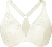 [MELENECA] Women's Plus Size Racerback Unlined Lace Underwire Front Closure Bra