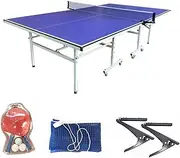 Table Tennis Table, FitnessLab Table Tennis Table Kit Ping Pong Set Retractable Net Rack + 2 Bats + 3 Balls for Indoor Outdoor Home Game, Foldable Design with Rackets and Balls,
