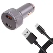 For Galaxy S20/S21/S23/FE 24W Fast Car Charger 2-Port 6ft USB-C Cable DC Socket
