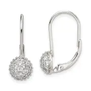 Sterling Silver Rhodium-Plated Cz Leverback Earrings