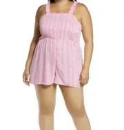 NWT BP. Smocked Bodice Romper In Pink Geodot Plaid Size S