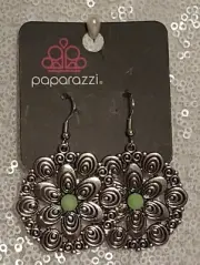 Paparazzi Grove Groove Green Earrings Silver Metal