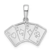 Sterling Silver De-Ani Rhodium-Plated Polished 4 Aces Good Luck Playing Cards Pendant