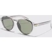 Mens Grey Retro Round Hinge Detail Sunglasses