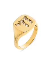 By Adina Eden Cubic Zirconia Baguette Chai Signet Pinky Ring