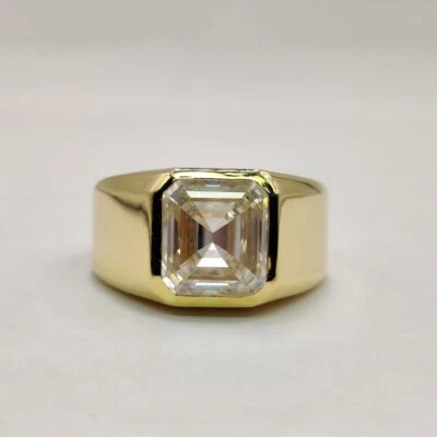 Square Wedding Ring For Men's Asscher Cut Moissanite Wide Band Ring For Father's