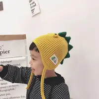 在飛比找樂天市場購物網優惠-兒童恐龍護耳毛線帽(黃色) [大買家]