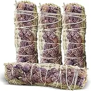 Bholi Sage Plus Sage Smudge Kit for Cleansing Negative Energy, Lavender with White Sage Smudge Sticks Pack of 4 Dried Lavender Sage Sticks