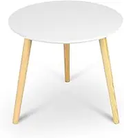 HelloFurniture Aura Round Wood Coffee Table White Side Table Bedside Tables Lamp Wooden Top