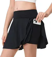 [BELE ROY] Athletic Skorts for Girls Tennis Golf Skirts with Shorts and Pockets Flowy Workout Golf Running Skirts Tie-Dye, Black, X-Large