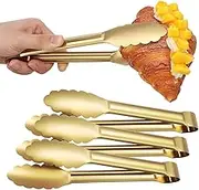 STOBAZA 4 PCS Serving Tongs Gold Tongs 9 Inch Stainless Steel Serving Tongs Serving Utensils Kitchen Tongs for Cooking Salad Buffet Appetizer Dessert Tongs
