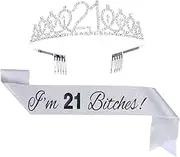 I'm 21 es Silver Sash Crystal Tiara Birthday Set for Girls