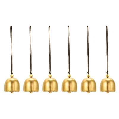 6 Pcs Wind Chime, Hanging Bells Temple Bells Retro Metal, Gold Brown