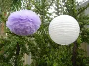 11x white paper lanterns lilac paper pom poms wedding birthday party venue decor