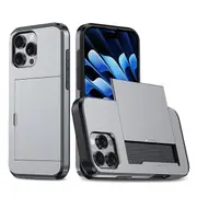 ZUSLAB for Apple iPhone 16 Pro Max Case Slide Armor Card Holder Protective Shockproof Hard Back Cover (2024) - Silver