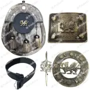 Scottish Kilt Sporrans Badge Style Welsh Dragon Kilts Belt Buckle/Pin 5 pcs Set