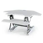 FORTIA Corner Desk Riser 110cm Wide Adjustable Sit to Stand for Dual Monitor, Keyboard, Laptop, White
