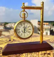 Brass Desk Clock With Wooden Base | Desk Clock, Table Clock, Antique Clock,