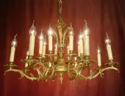 LARGE CHANDELIER GOLD BRONZE BRASS 16 LAMPS LIGHTS VINTAGE LAMP SPANISH OLD...