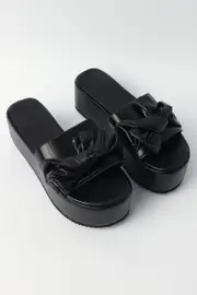 Black Chunky Mule Sandals