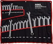 Sunex Tools 9917MPRA Metric V-Groove Combination Wrench Set, 8mm - 32mm, Fully Polished, 25-Piece (Includes Roll-Case)
