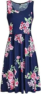 [Generic] Womens Maternity Nursing Dress Floral Print Sleeveless Patchwork Stripe Dress Summer Scoop Neck Breastfeeding Clothes