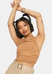 [Bailey Rose] Cocoa Ruched Halter Tank Top