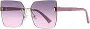 [HMKING] Retro Rimless Square Frame Polarized Sunglasses for Mens Womens Retro Mirrored Lens Sun glasses for Driving Fishing, Pink-gray