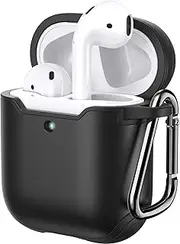 JETech Case Cover for AirPods (1st & 2nd Generation), PC and TPU, Protective Skin with Keychain (Black)