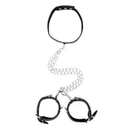 Ouch Black & White Bonded Leather Collar and Wrist Cuff