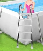 Above Ground Pool Ladder Pool Entry Load 500lb, 4 Step Steel Pool Ladder for Above Ground Swimming Pool, Pool Step Ladder with Handgrip