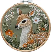 artcici Embroidery Kits Plant Deer Flower Patterns for Beginners Adults, Full Range Embroidery Starter Kits Cross Stitch Needlework Supplies (Green)