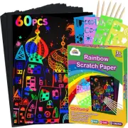 ZMLM Scratch Paper Art Set: 60Pcs Magic Drawing Art Craft Kid Easter Basket Stuf