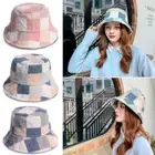 Women Thickened Soft Lattice Fisherman Cap Cloche Hats Bucket Hat Lambswool