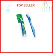 GUM Denture Brush - Dual Headed Hard Bristle Toothbrush for Dentures & Acrylic R