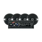 DUAL 1-DIN BLUETOOTH,USB,MP3, SIRI/GOOGLE ASSIST STEREO + 4PC 2-WAY 6.5 SPEAKERS