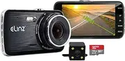 Elinz 4.0" LCD Dash Cam Dual Camera Reversing Car 1296P FHD DVR Video 170° G Sensor Motion Detection Night Vision Anti-Shake WDR Novatek 96658 Chipset 32GB