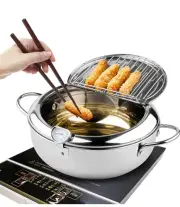 Deep Fryer Pot, 11 Inch/4.2LJanpanese Style Frying Pot with Lid, 304 Stainless