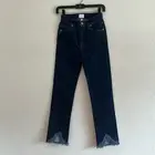 Jonathan Simkhai Jeans Size 25 Dark Wash High Rise Straight Leg Chew Fringe Hem