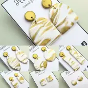 White & Gold Marble earrings | Polymer Clay | Stainless Steel | Handmade