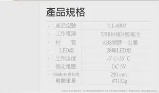 逸奇e-Kit 28顆亮白LED燈/電池USB雙用二合一/輕巧創意蛇管檯燈夾(共兩色)UL-8002 (6.4折)