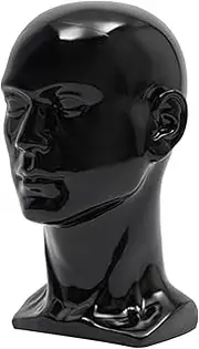 Male Mannequin Head, PVC Black Mannequin Head, Multi-functional for Wigs, Men Manikin Model for Display Hats, Wigs Jewellery Black